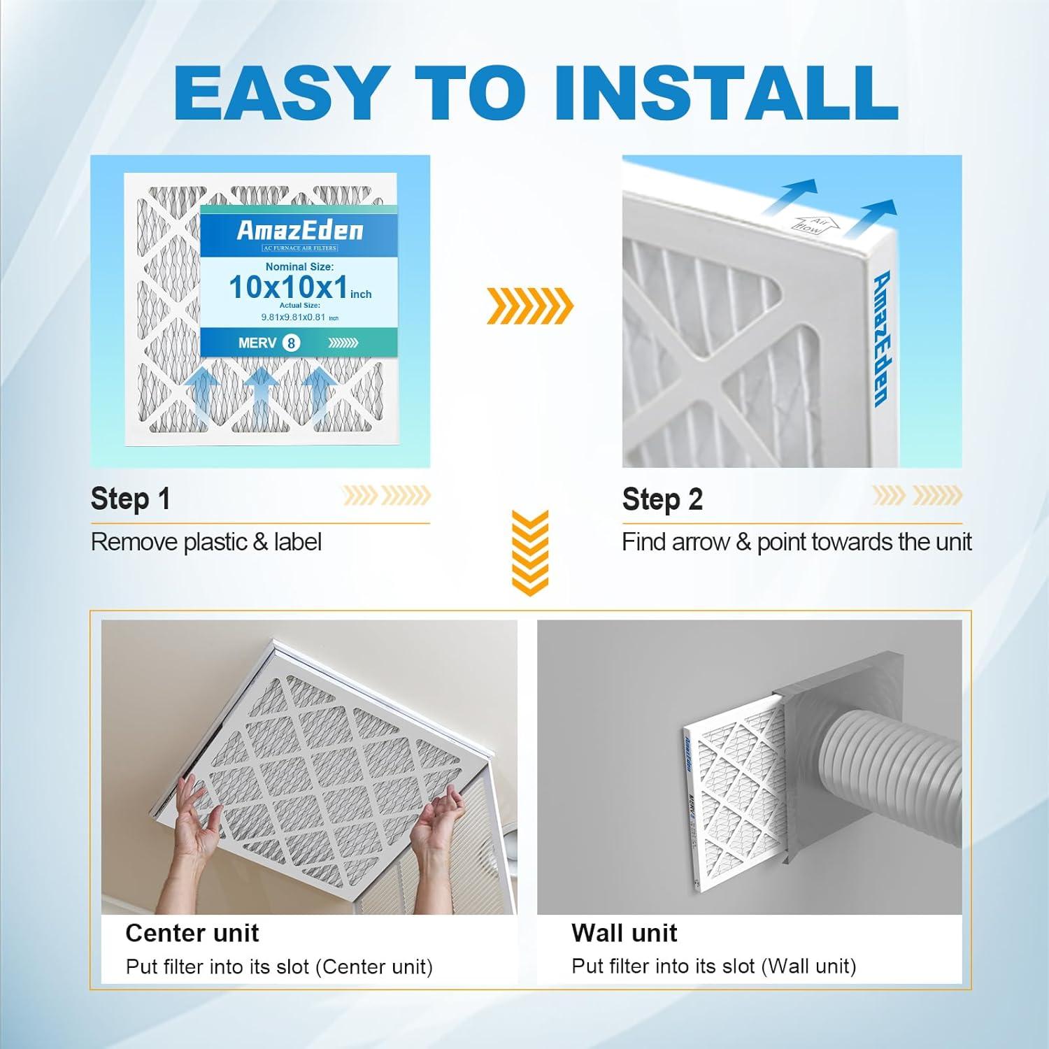 Filtro de Aire 10x10x1 MERV 8 AmazEden Paquete de 2