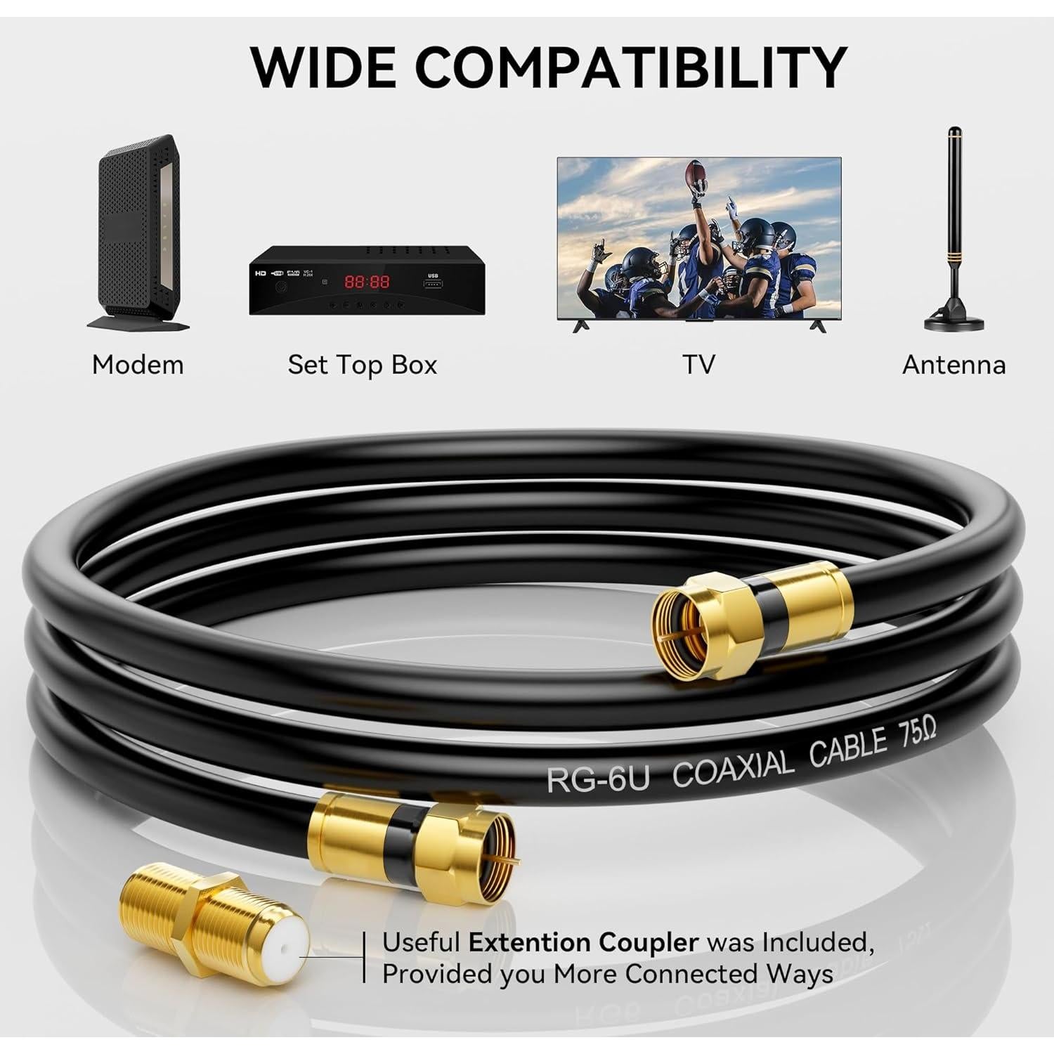 Cable Coaxial RG6 Nixsto 0.46m con Conector F de Oro