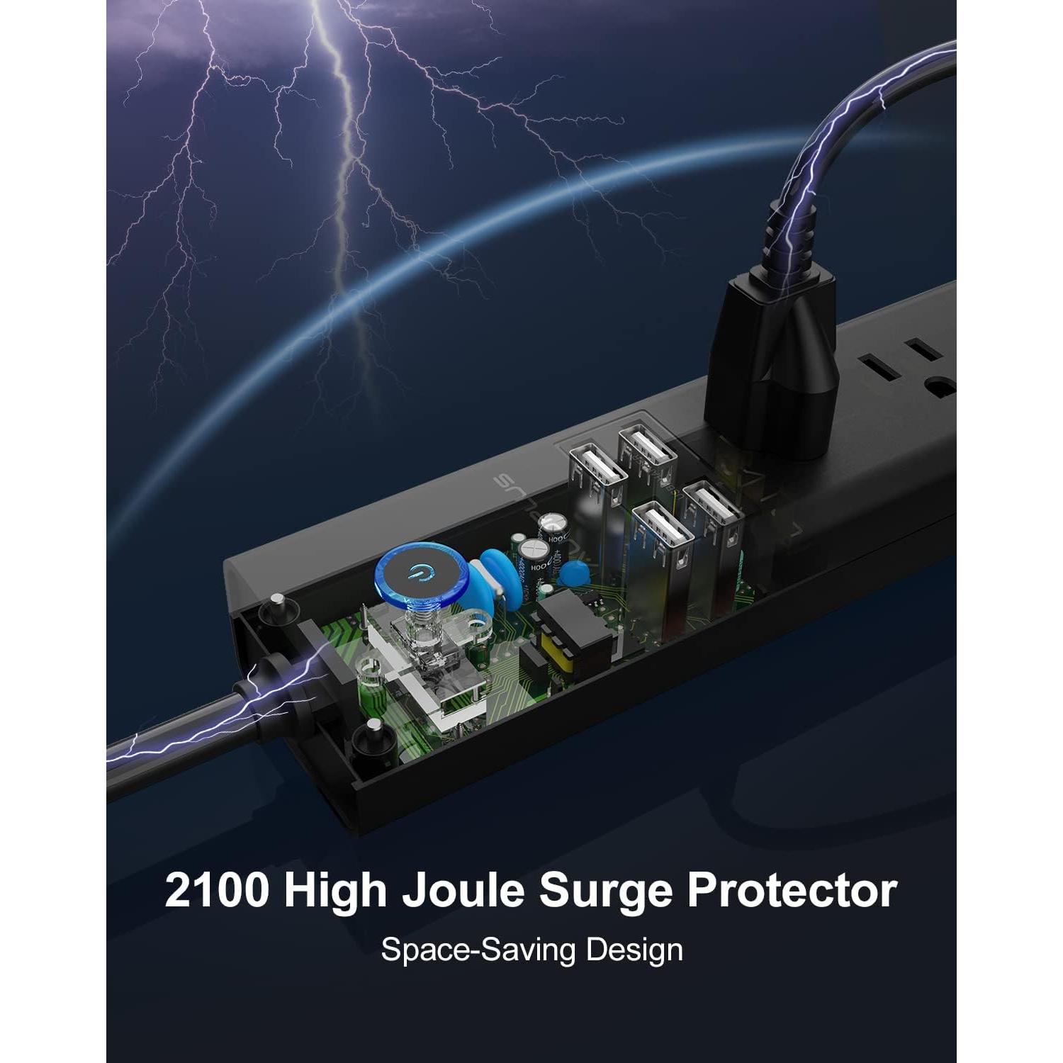 Regleta de Protección AUOPLUS 3M con 6 Salidas y 4 USB