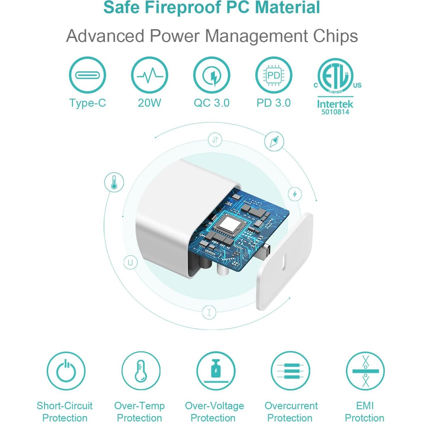 Cargador Rápido USB-C 20W para iPhone y iPad - 2x Cable 6FT