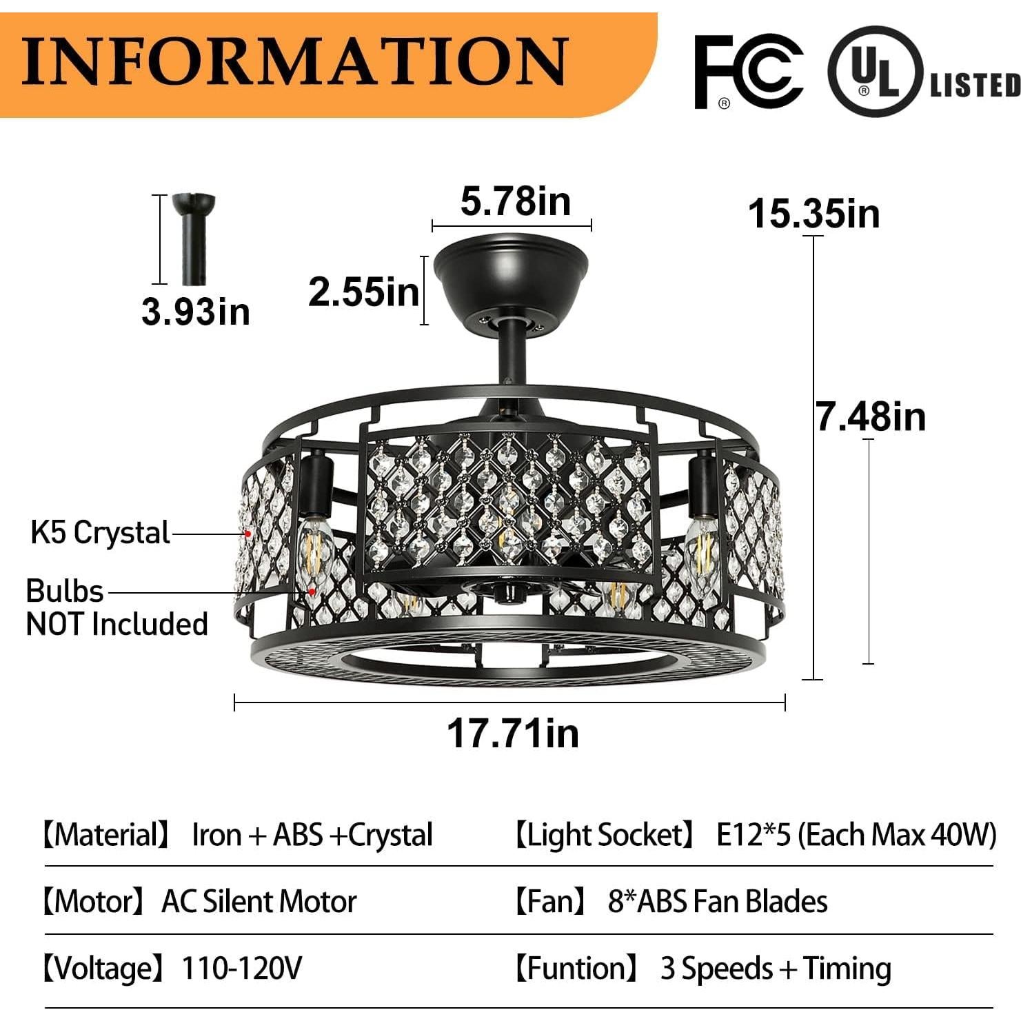 Ventilador de Techo DINGLILIGHTING 45 cm Sin Aspas con Luz