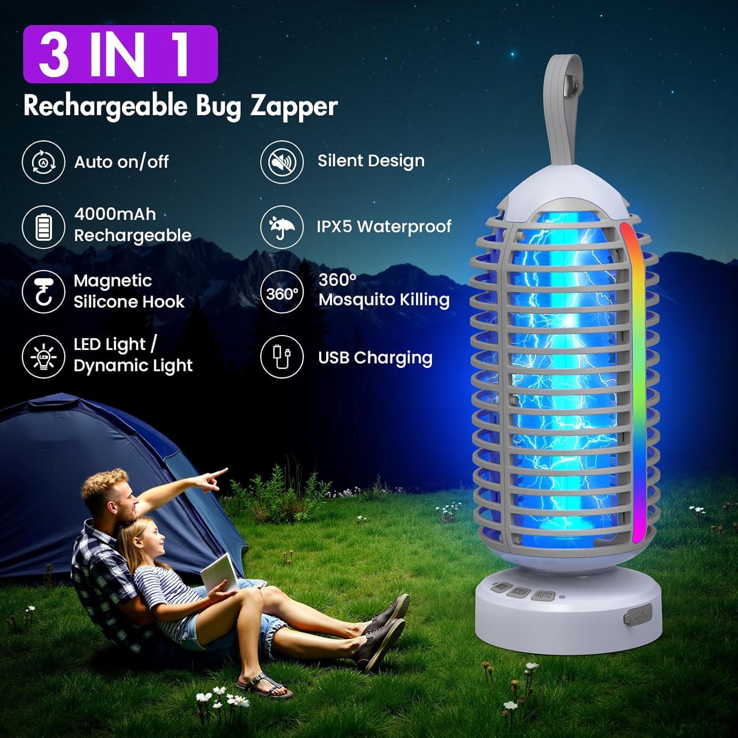 Trampa de Insectos Eléctrica ZECHUAN 4000mAh Gris para Jardín