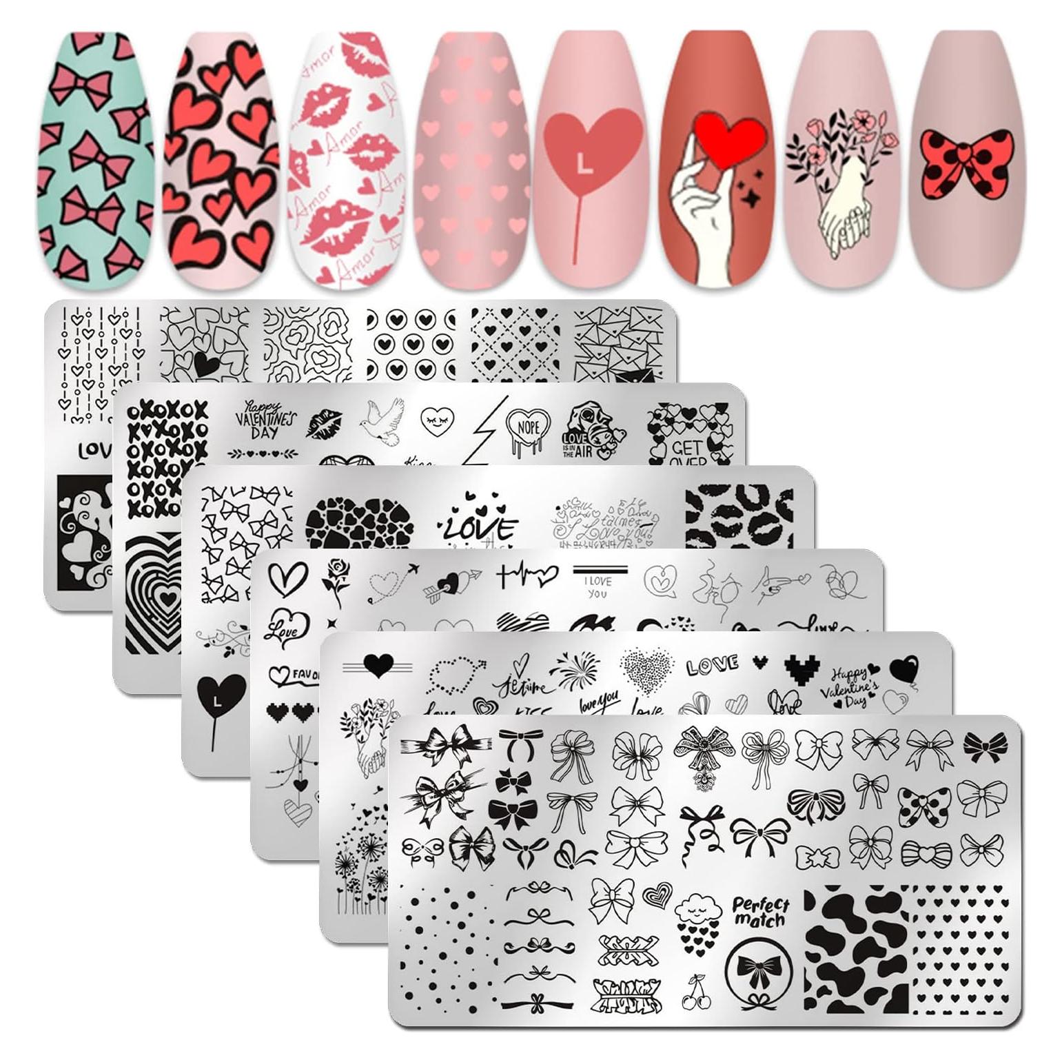 Placas de Estampado de Uñas San Valentín 6 Piezas FaCai