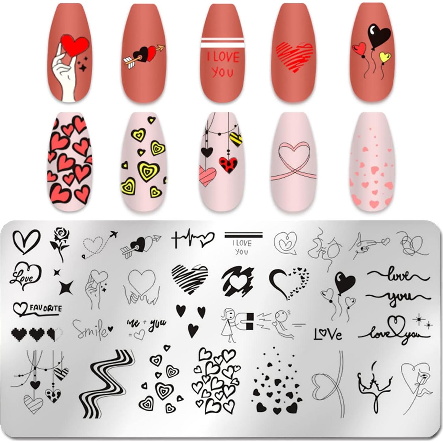 Placas de Estampado de Uñas San Valentín 6 Piezas FaCai