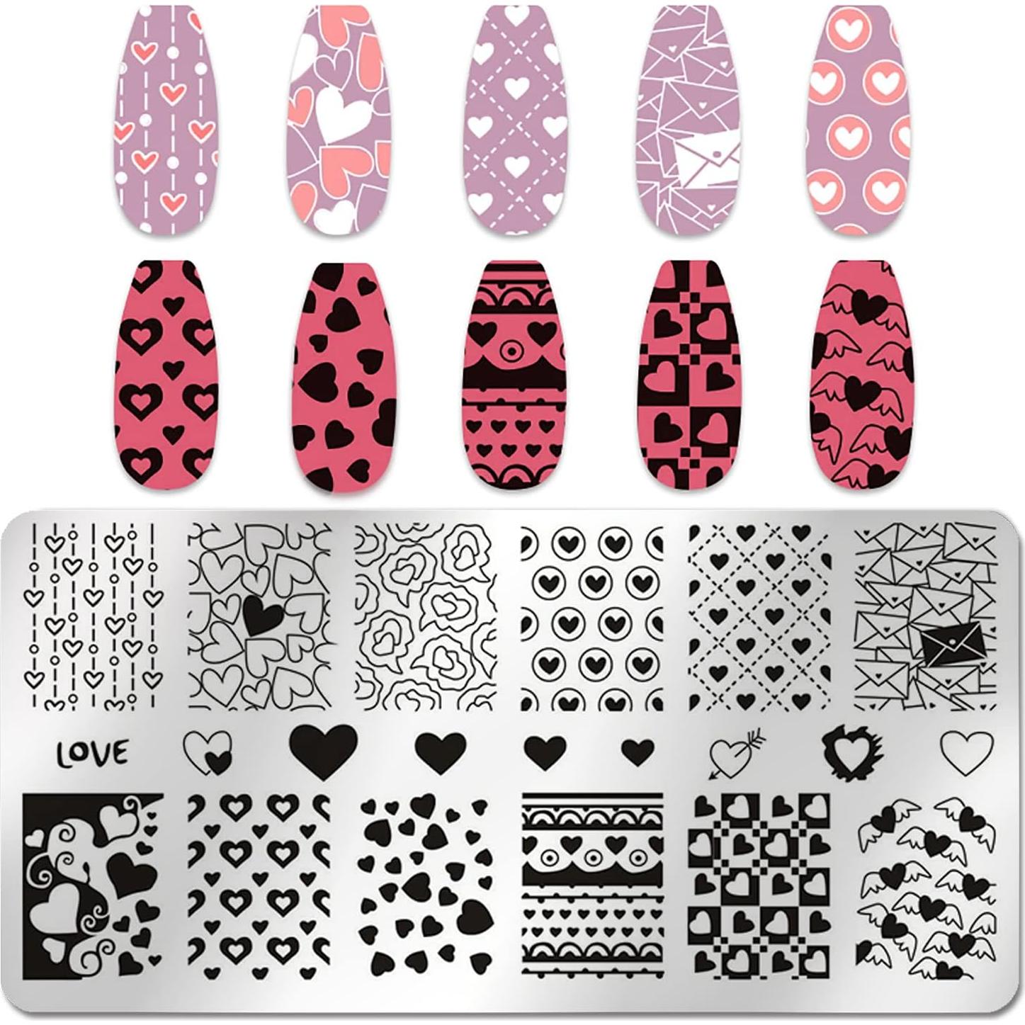 Placas de Estampado de Uñas San Valentín 6 Piezas FaCai