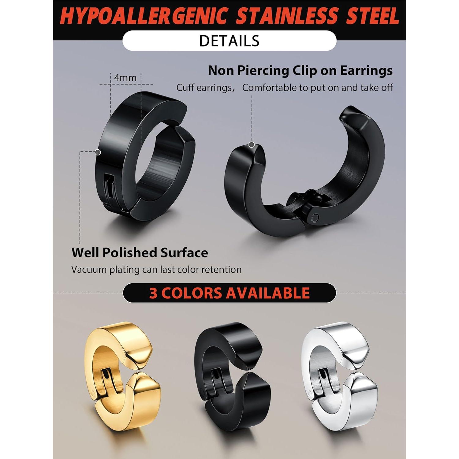 Pendientes de Clip de Acero Inoxidable Jstyle para Hombres y Mujeres