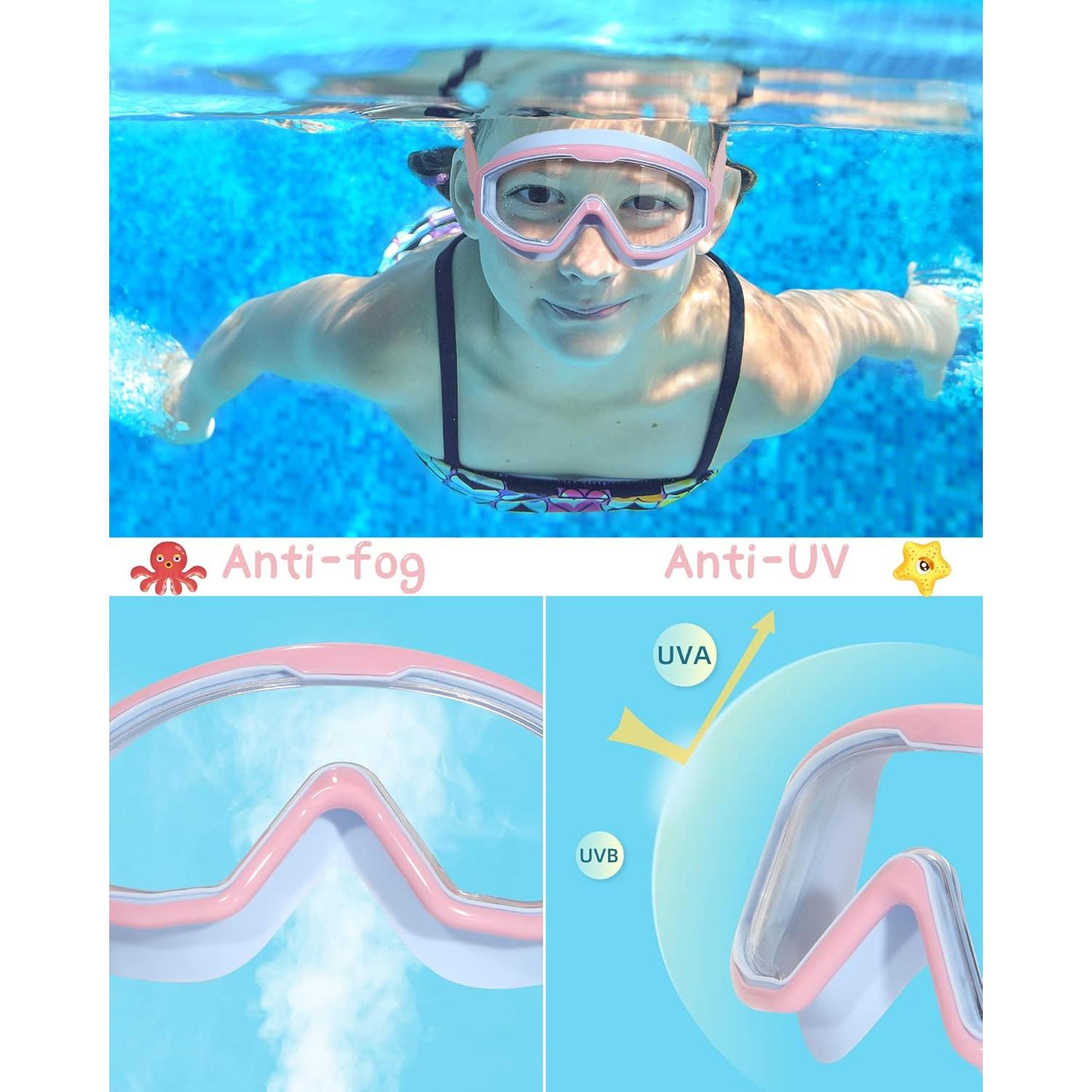 Gafas de Natación para Niños 3-15 años Anti-vaho UV Verde/Rosa