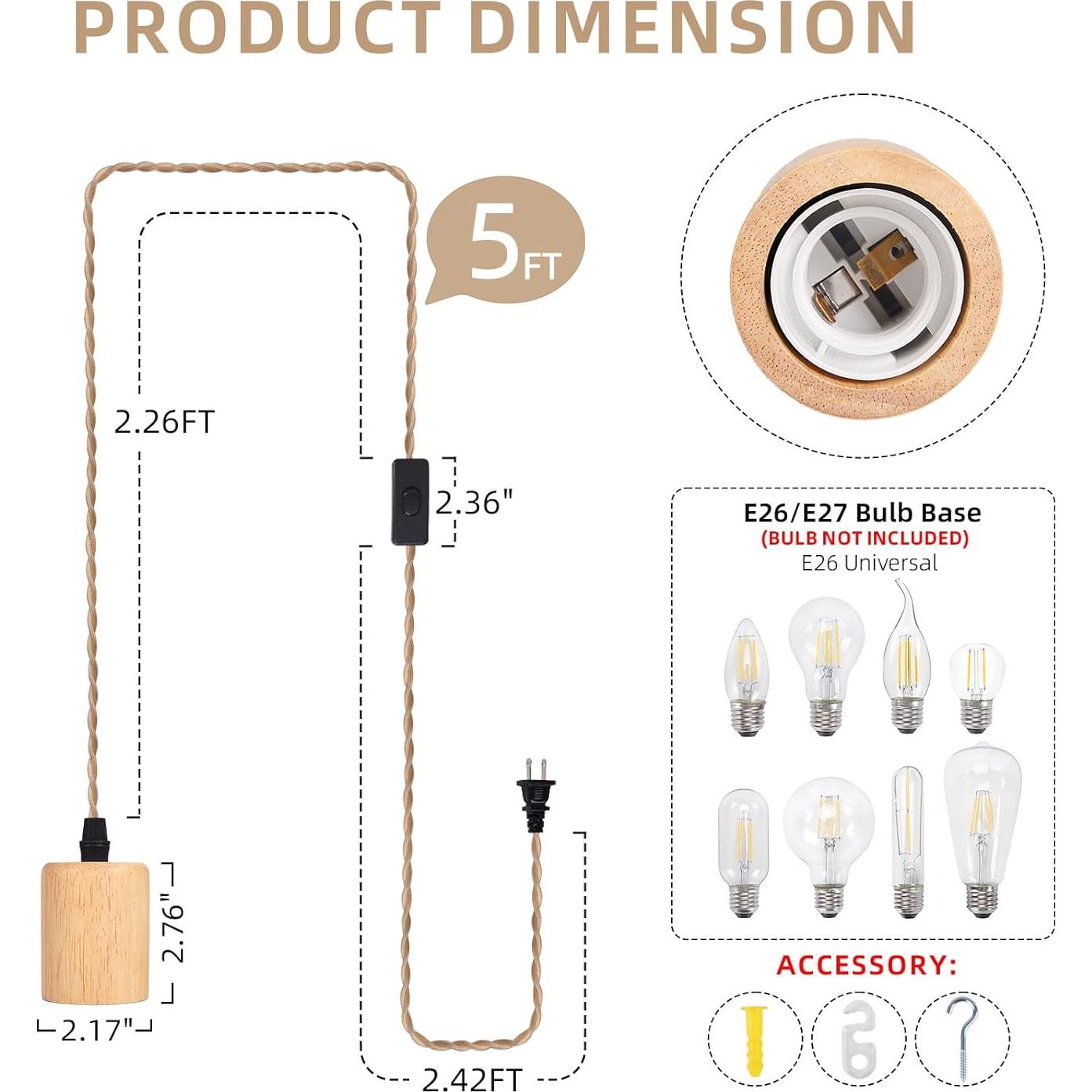 Kit de luz colgante vintage Arturesthome 1.52m E26/E27 con interruptor