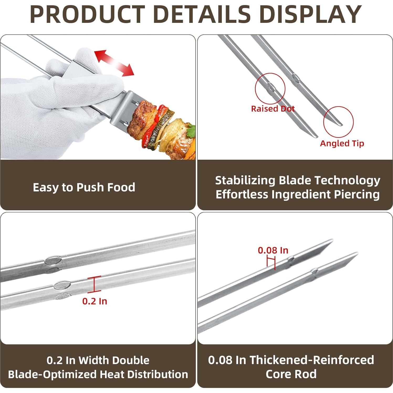 Pinchos de Acero Inoxidable Lightique 33 cm - 10 Paquetes BBQ