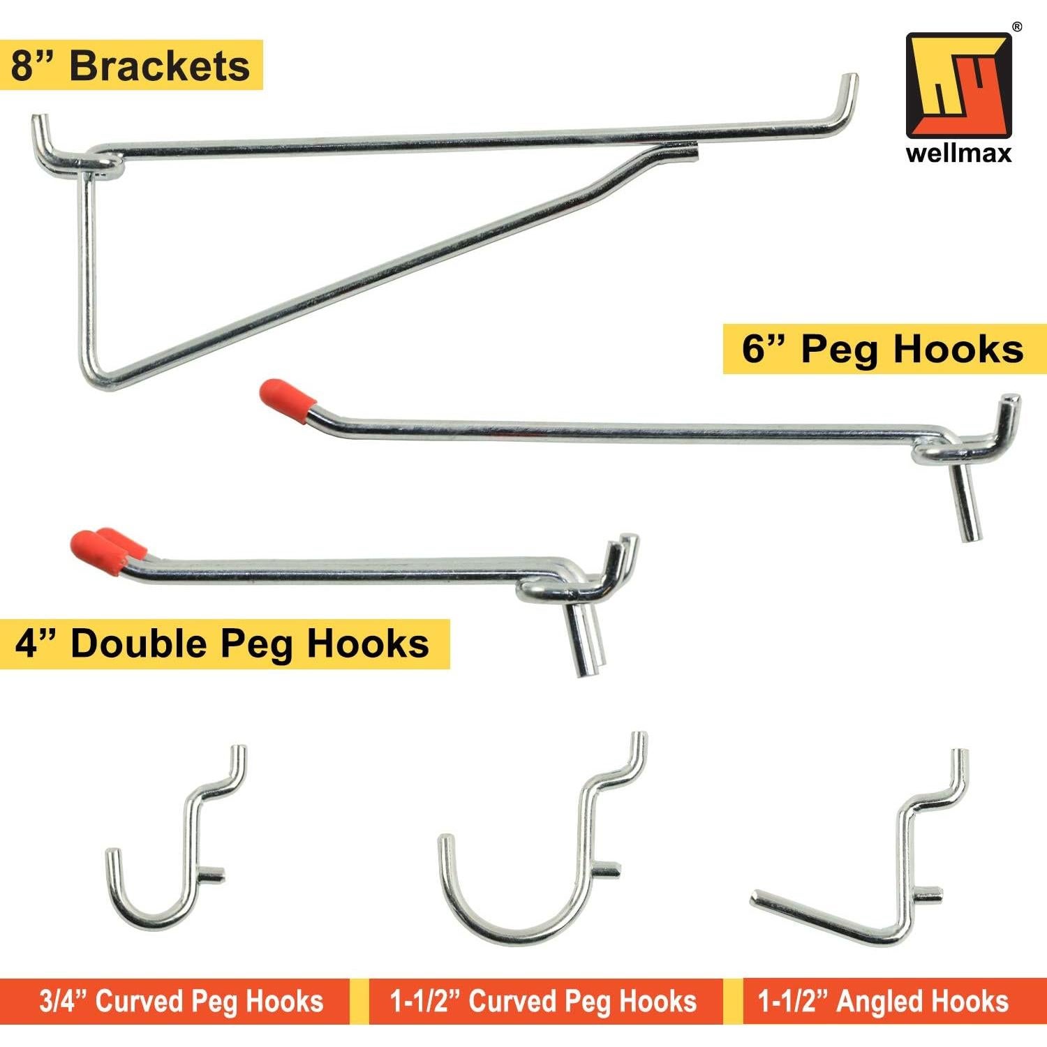 Conjunto de Ganchos para Tablero de Clavos Wellmax 30 Piezas