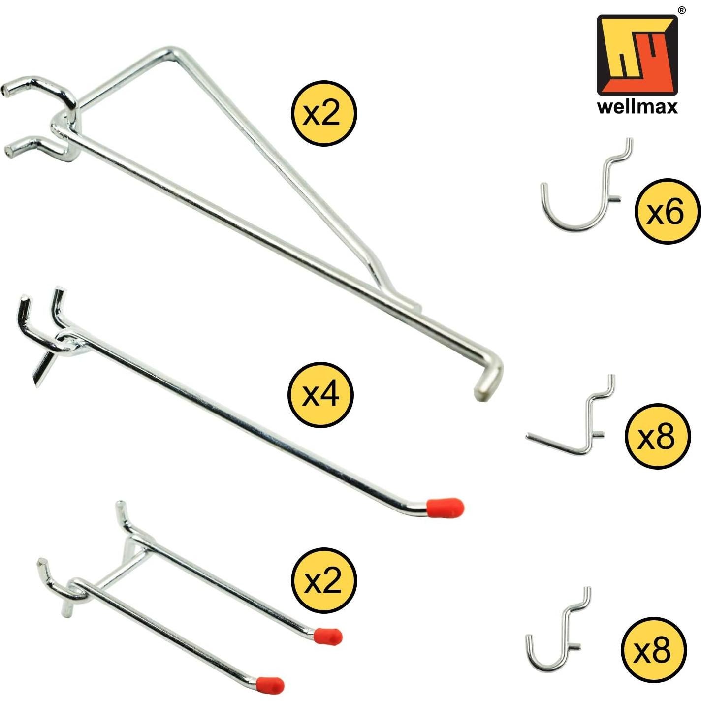 Conjunto de Ganchos para Tablero de Clavos Wellmax 30 Piezas