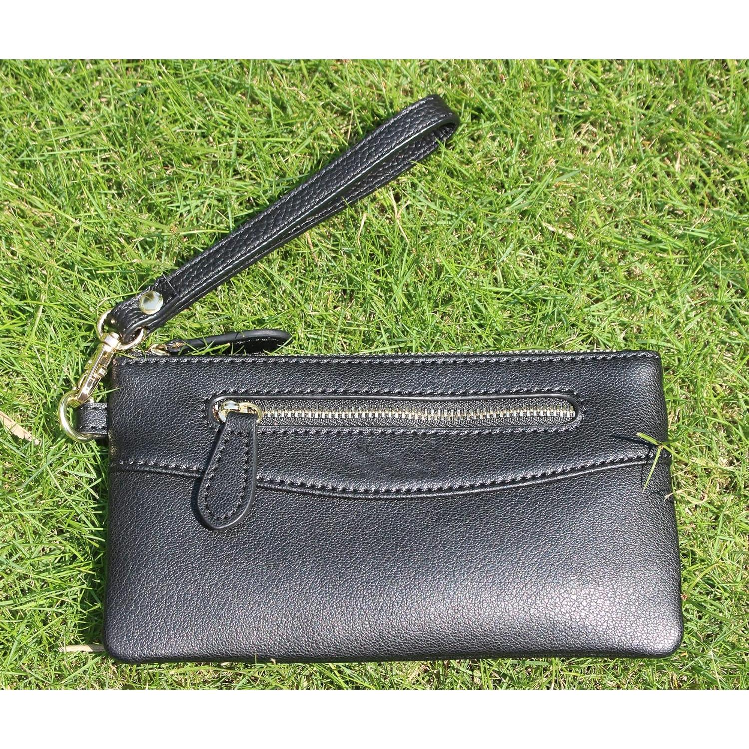 Correa de Muñeca de Cuero Genuino Negra para Cartera y Teléfono