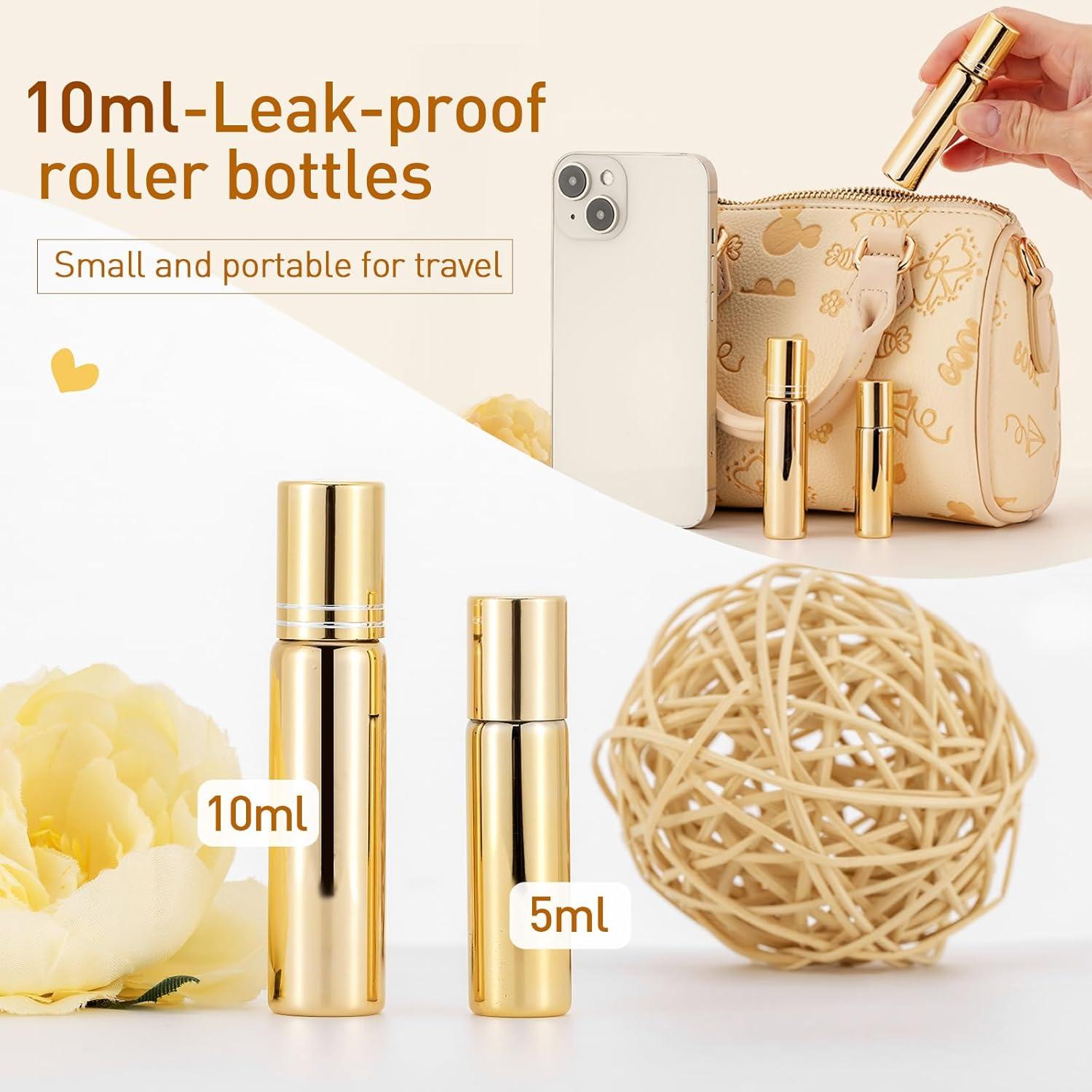 Kesell 6 Botellas de Vidrio 10ml con Rodillo Acero Inoxidable