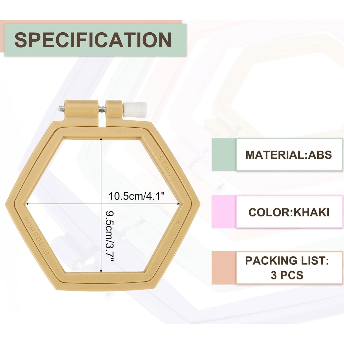Aros de Bordado Hexagonales PATIKIL 3 Piezas 10.5x9.5cm Caqui