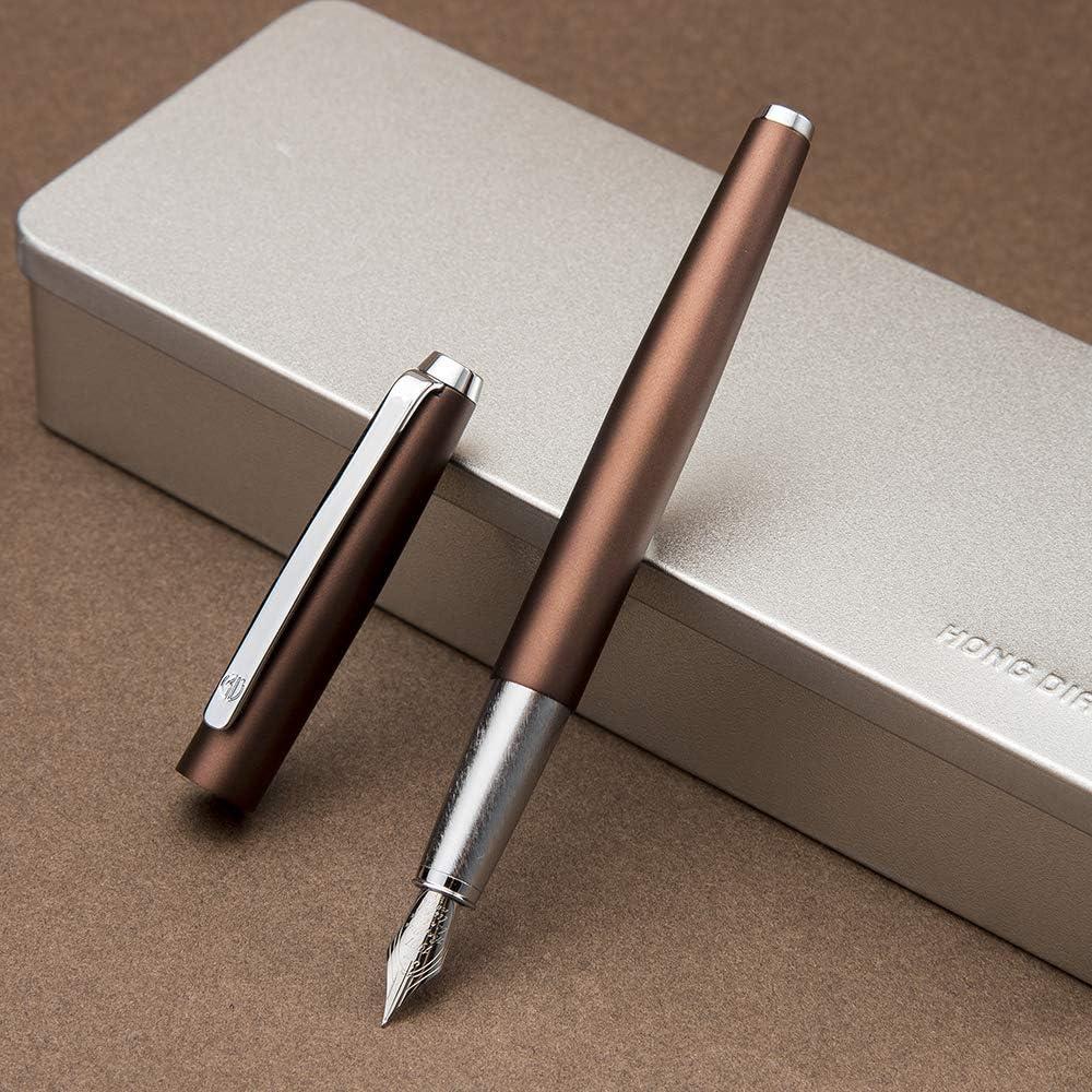 Pluma Fuente HongDian de Metal Marrón Punta Curvada 0.6mm