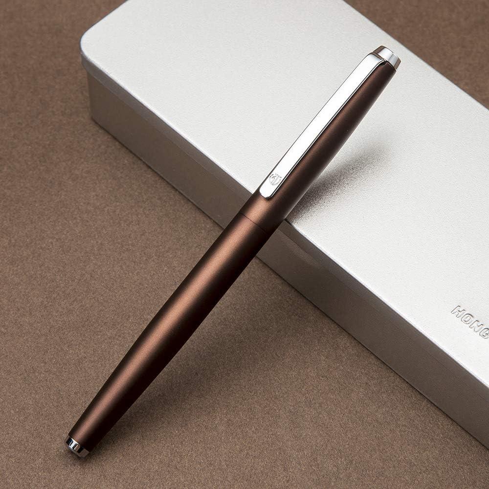 Pluma Fuente HongDian de Metal Marrón Punta Curvada 0.6mm