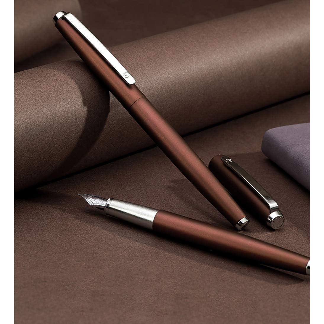 Pluma Fuente HongDian de Metal Marrón Punta Curvada 0.6mm