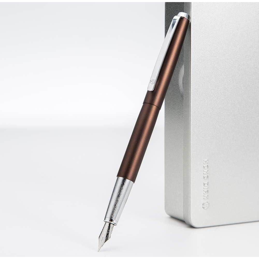 Pluma Fuente HongDian de Metal Marrón Punta Curvada 0.6mm