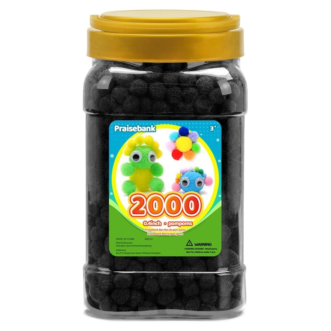 Pompones Negros Praisebank - 2000 piezas de 1cm para manualidades