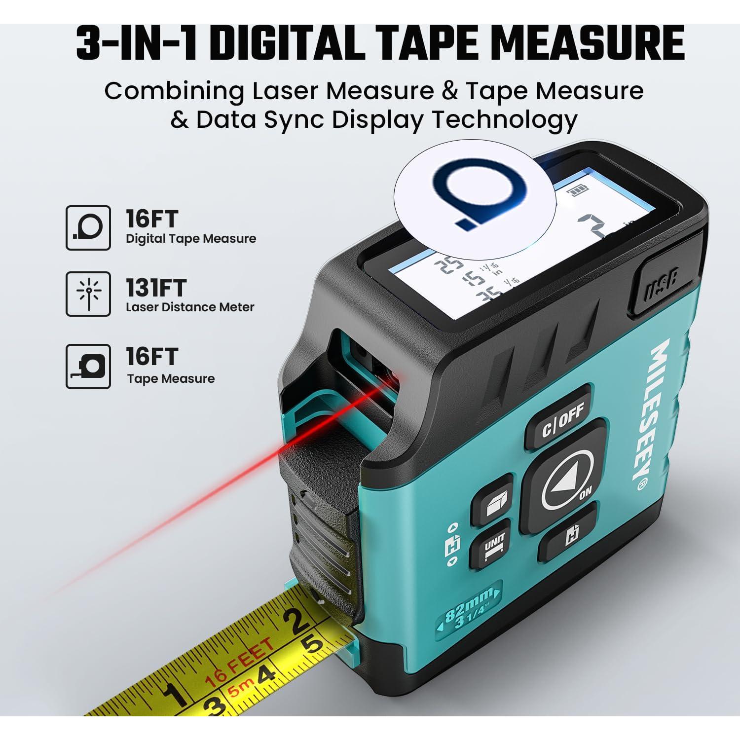 MiLESEEY DT20 Medidor de Cinta Láser 4.9m Digital Recargable