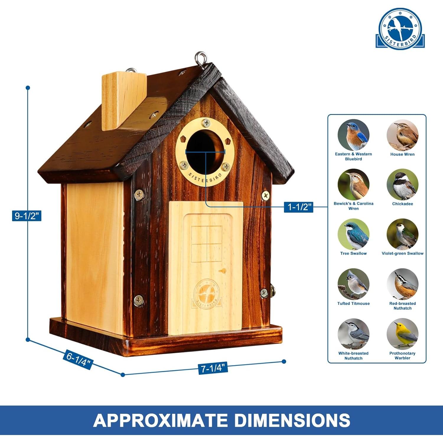 Bluebird Houses for Outside, Premium Bird Houses for Outside, Wooden Cabin Birdhouses for Outdoors, Weatherproof Courtyard Decorated Hanging Bird House, Nesting Bird House