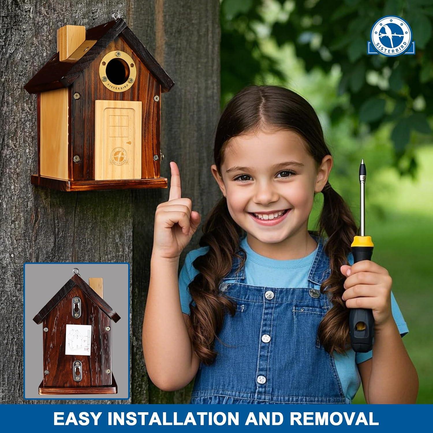 Bluebird Houses for Outside, Premium Bird Houses for Outside, Wooden Cabin Birdhouses for Outdoors, Weatherproof Courtyard Decorated Hanging Bird House, Nesting Bird House