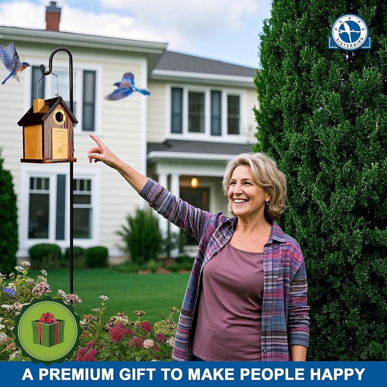 Bluebird Houses for Outside, Premium Bird Houses for Outside, Wooden Cabin Birdhouses for Outdoors, Weatherproof Courtyard Decorated Hanging Bird House, Nesting Bird House