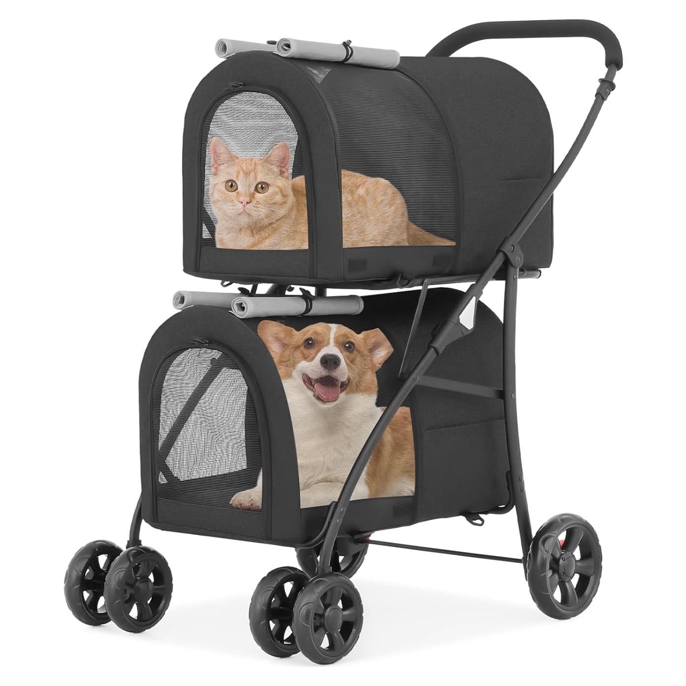 Carrito Doble para Mascotas Colección Athena Negro 4 en 1
