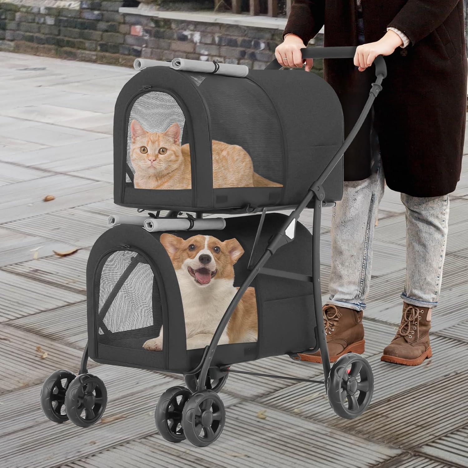 Carrito Doble para Mascotas Colección Athena Negro 4 en 1