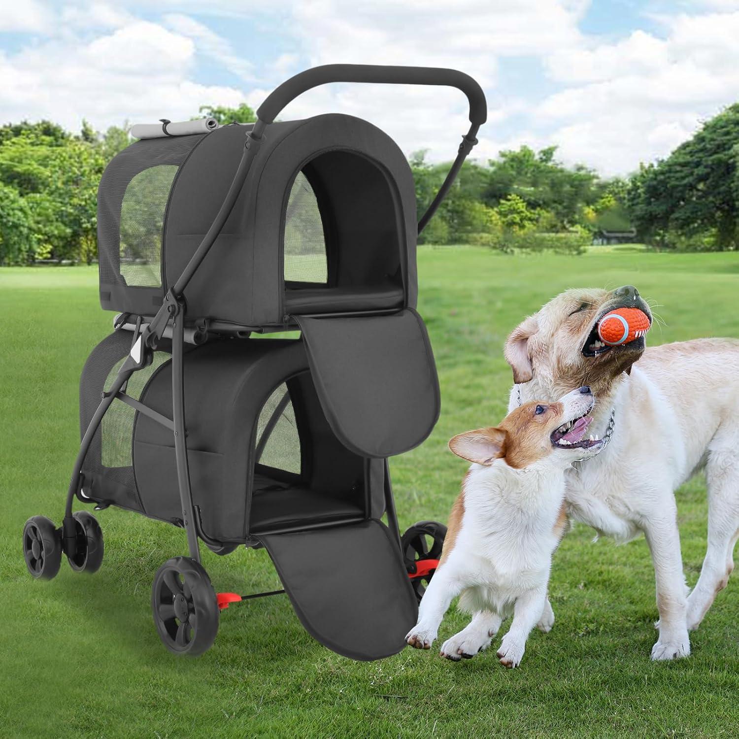 Carrito Doble para Mascotas Colección Athena Negro 4 en 1
