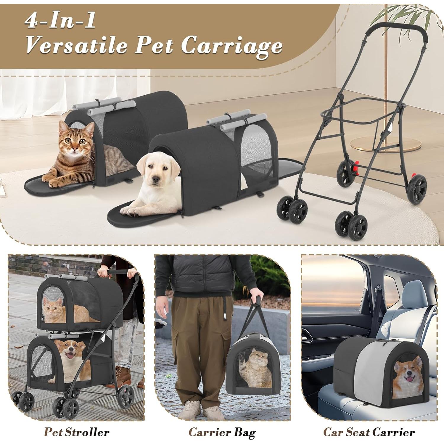Carrito Doble para Mascotas Colección Athena Negro 4 en 1