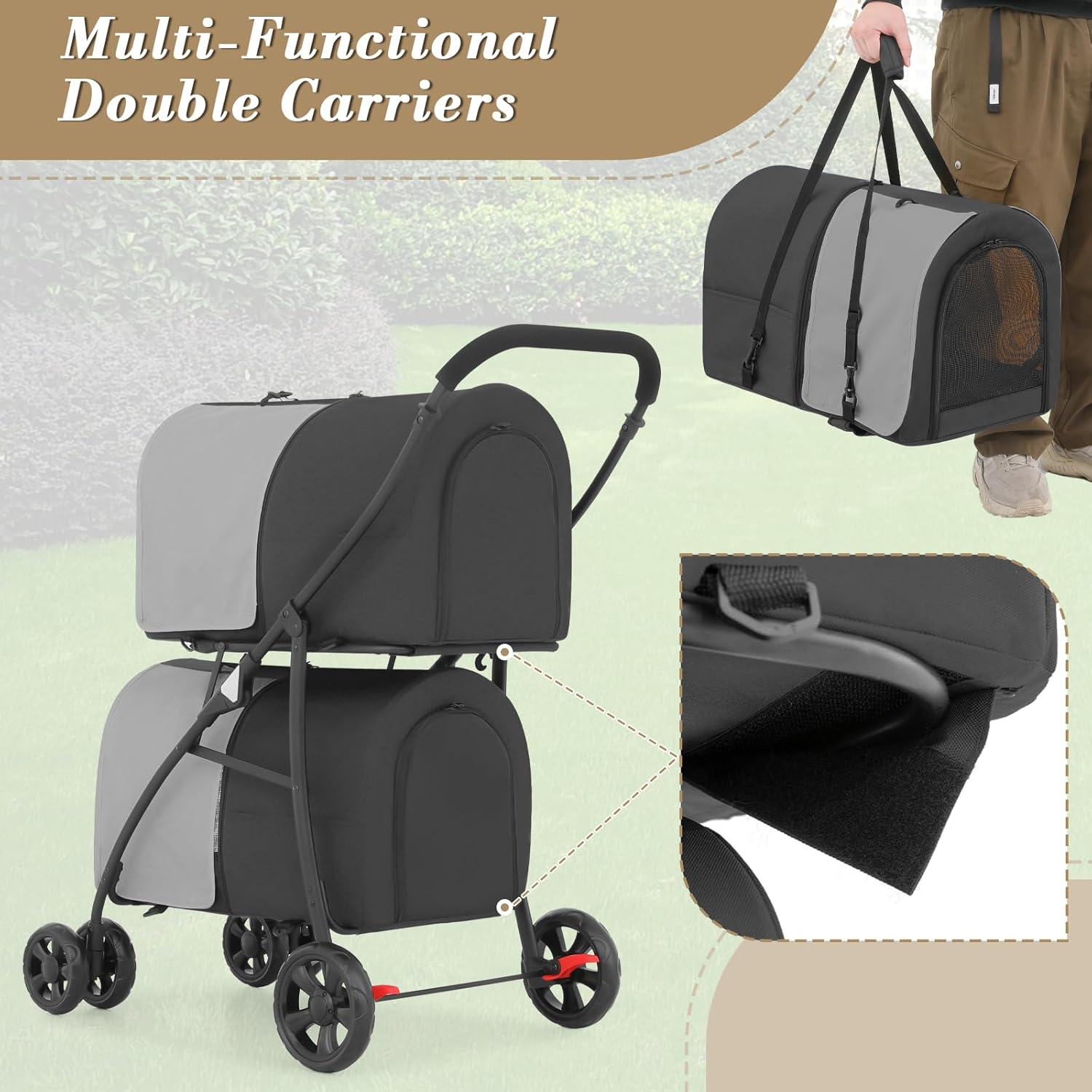 Carrito Doble para Mascotas Colección Athena Negro 4 en 1