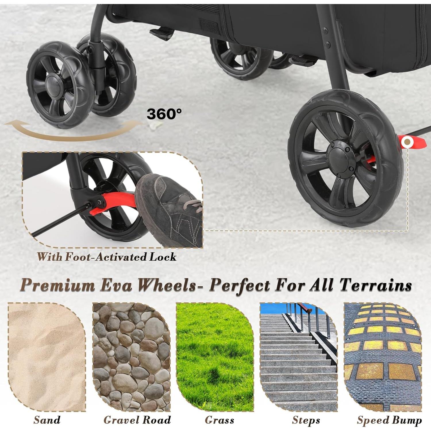 Carrito Doble para Mascotas Colección Athena Negro 4 en 1