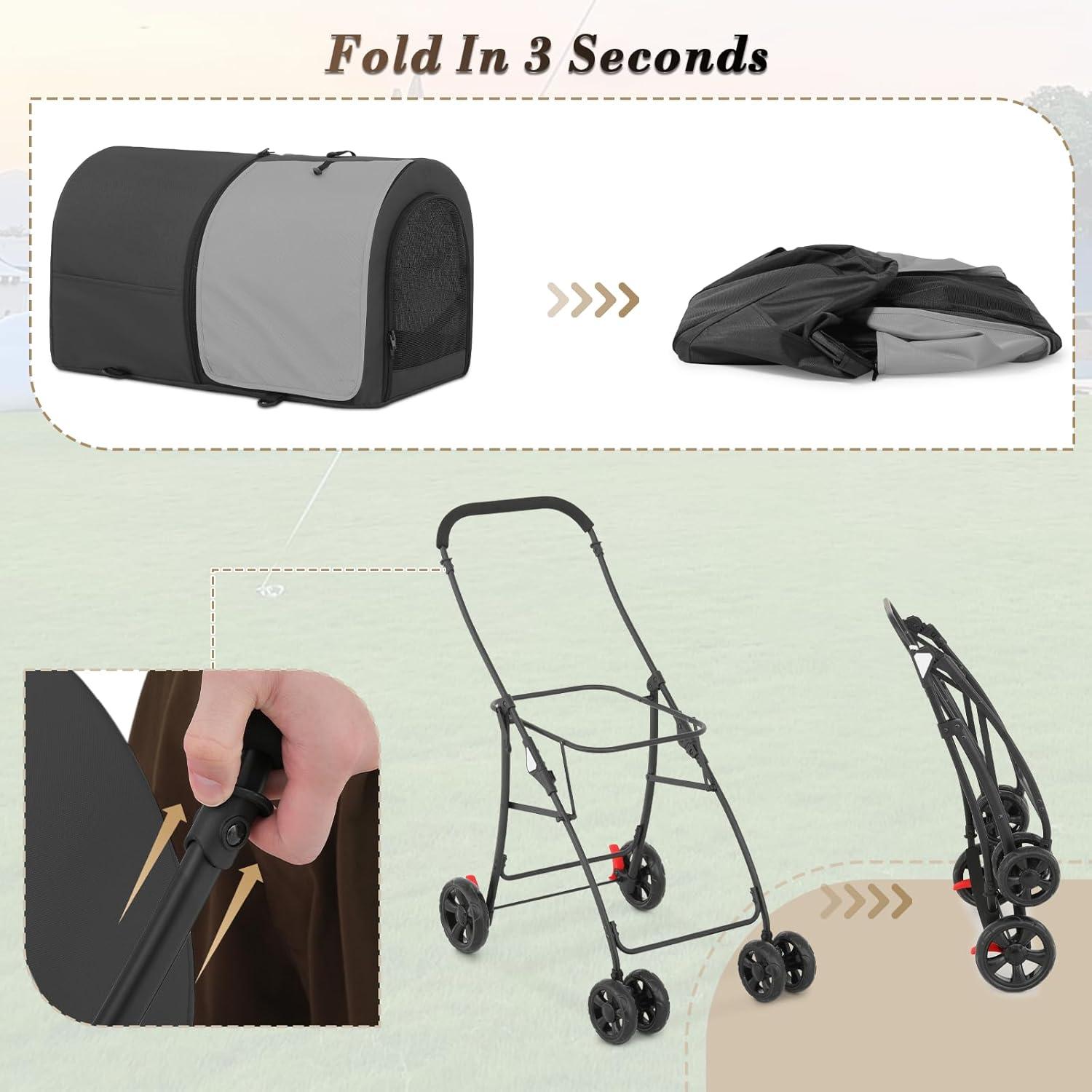 Carrito Doble para Mascotas Colección Athena Negro 4 en 1