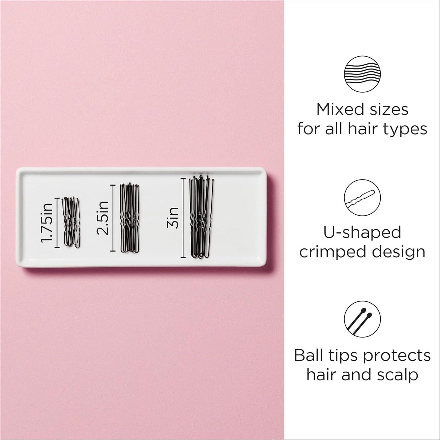 Pinzas para el cabello Diane 100 unidades en 3 tamaños - Negro