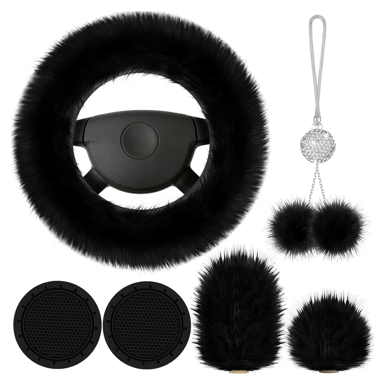 Juego de Accesorios de Coche Frienda 6 Piezas Esponjoso Negro