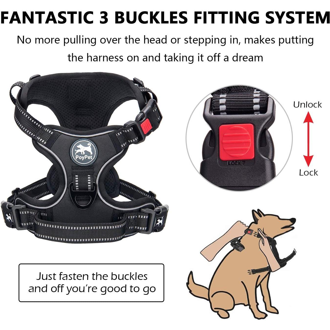 Arnés para Perros PoyPet XS Negro Reflectante Sin Tirones