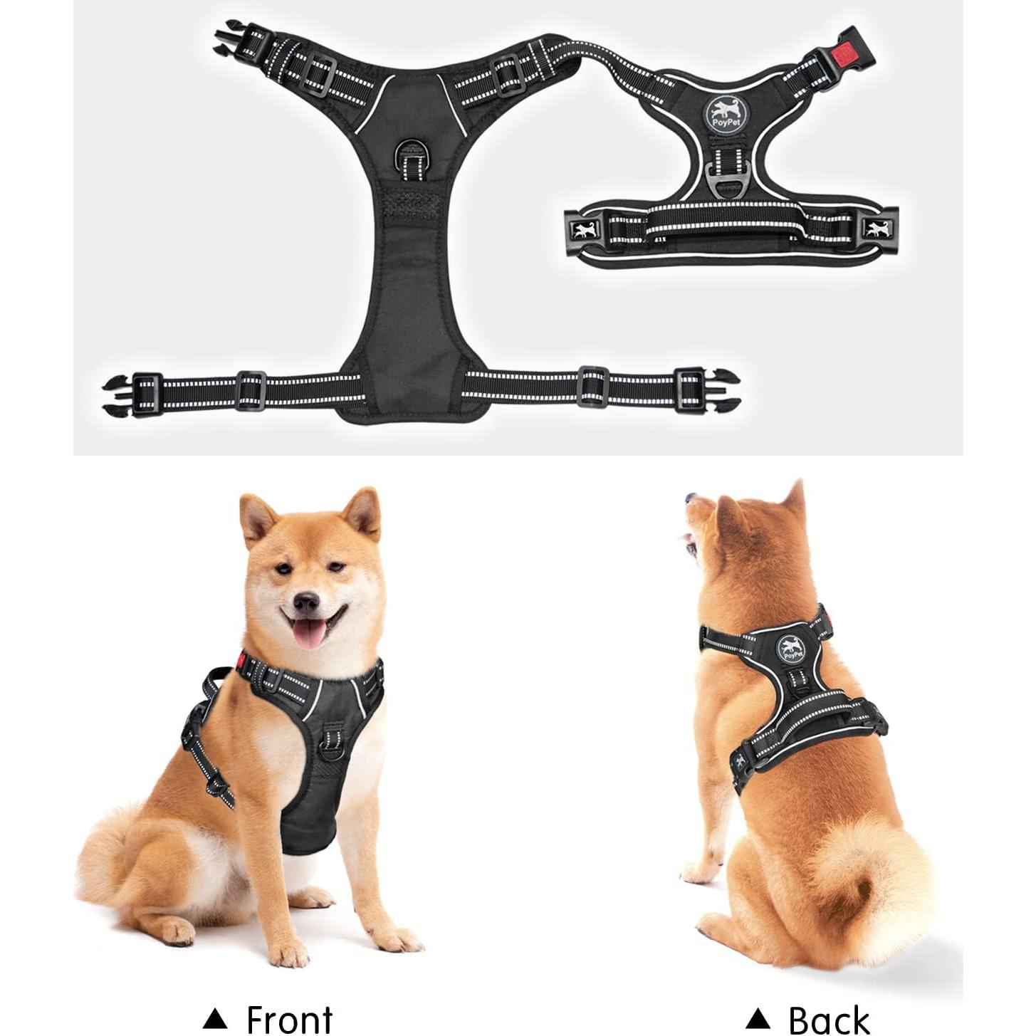 Arnés para Perros PoyPet XS Negro Reflectante Sin Tirones