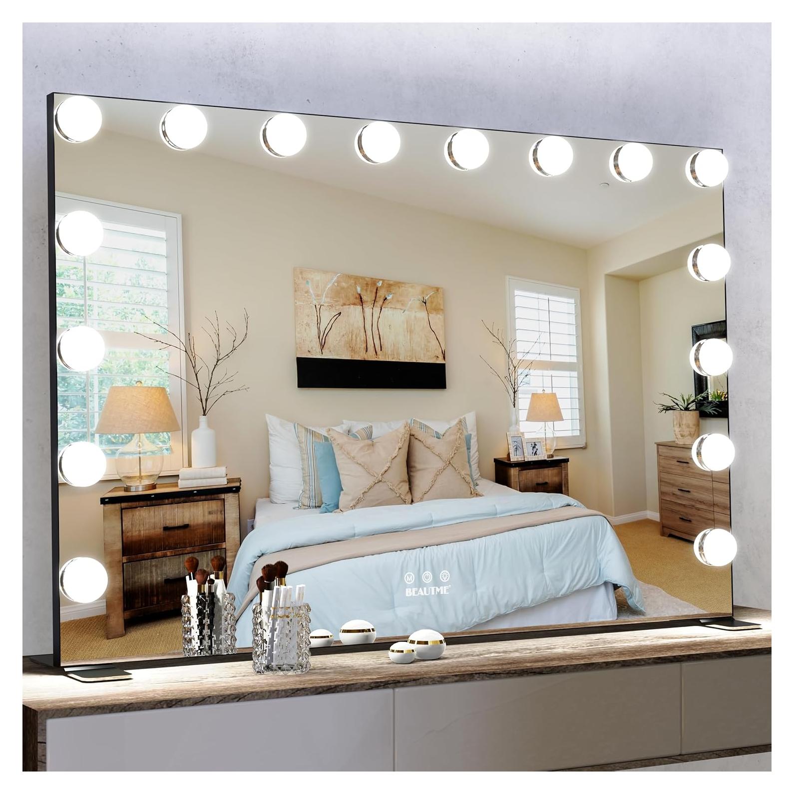 Espejo de tocador grande BEAUTME con luces LED regulables 91x61cm