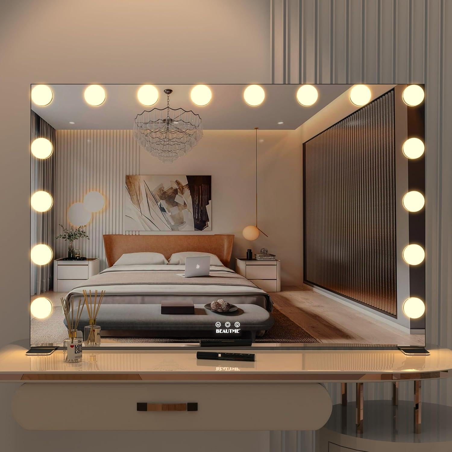 Espejo de tocador grande BEAUTME con luces LED regulables 91x61cm