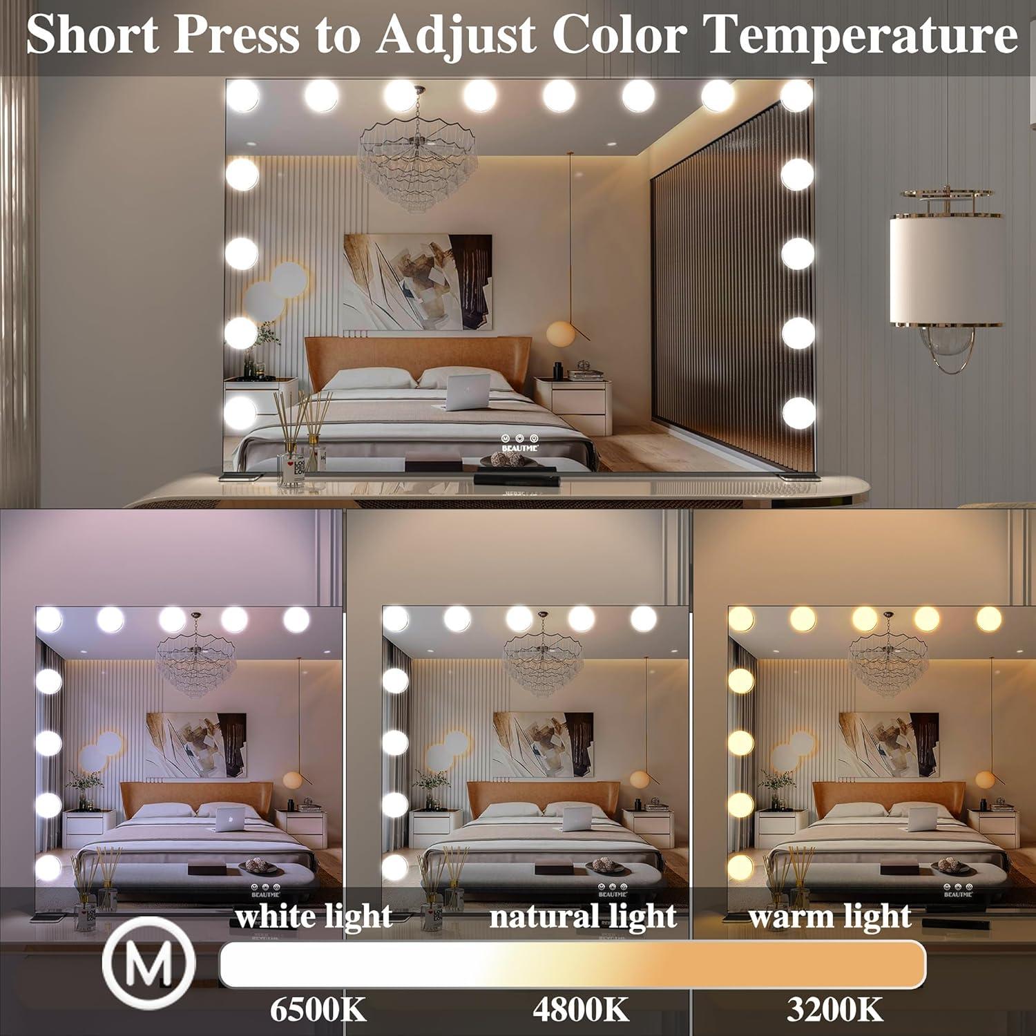 Espejo de tocador grande BEAUTME con luces LED regulables 91x61cm