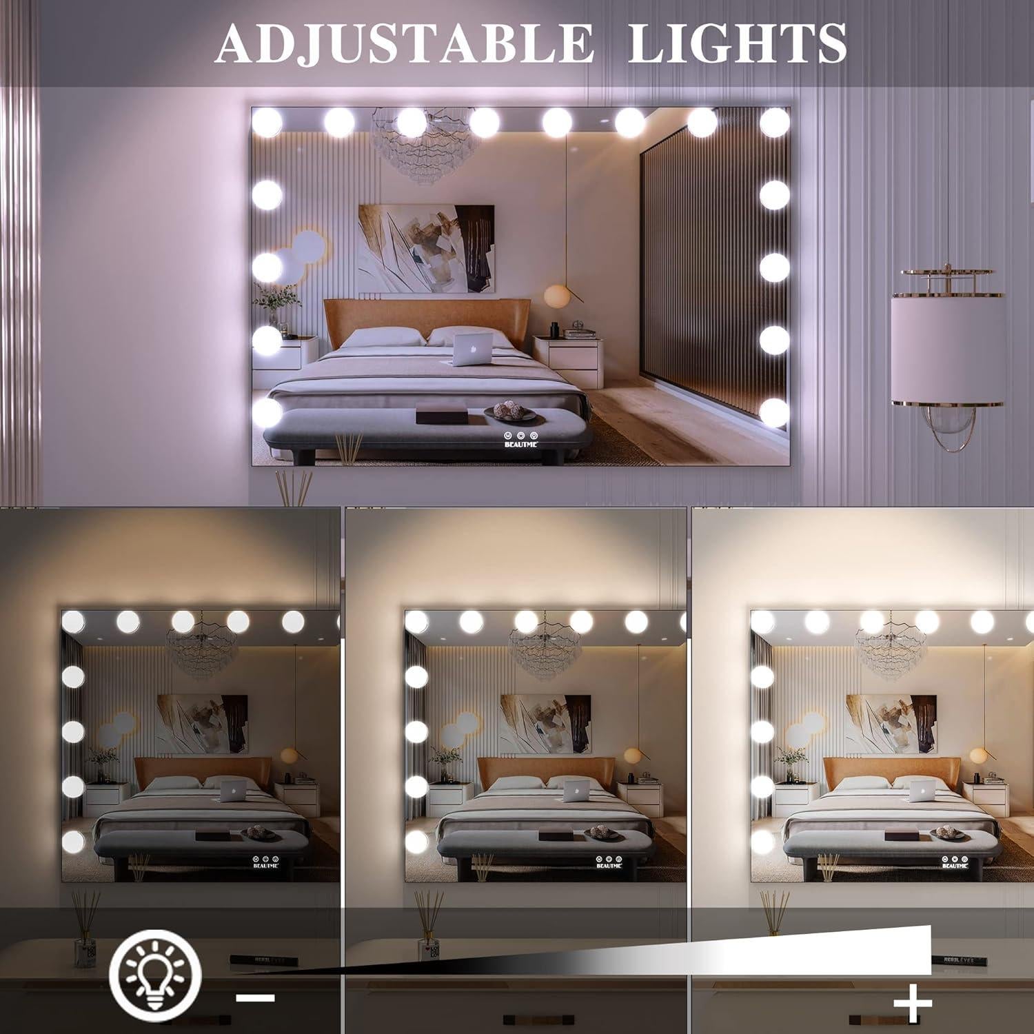 Espejo de tocador grande BEAUTME con luces LED regulables 91x61cm