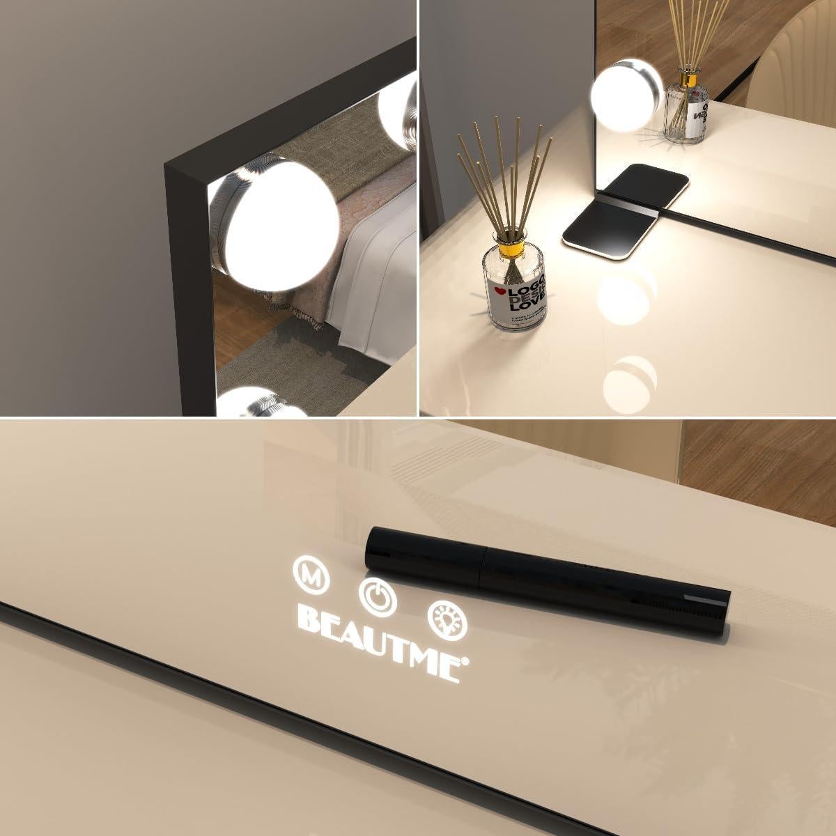 Espejo de tocador grande BEAUTME con luces LED regulables 91x61cm