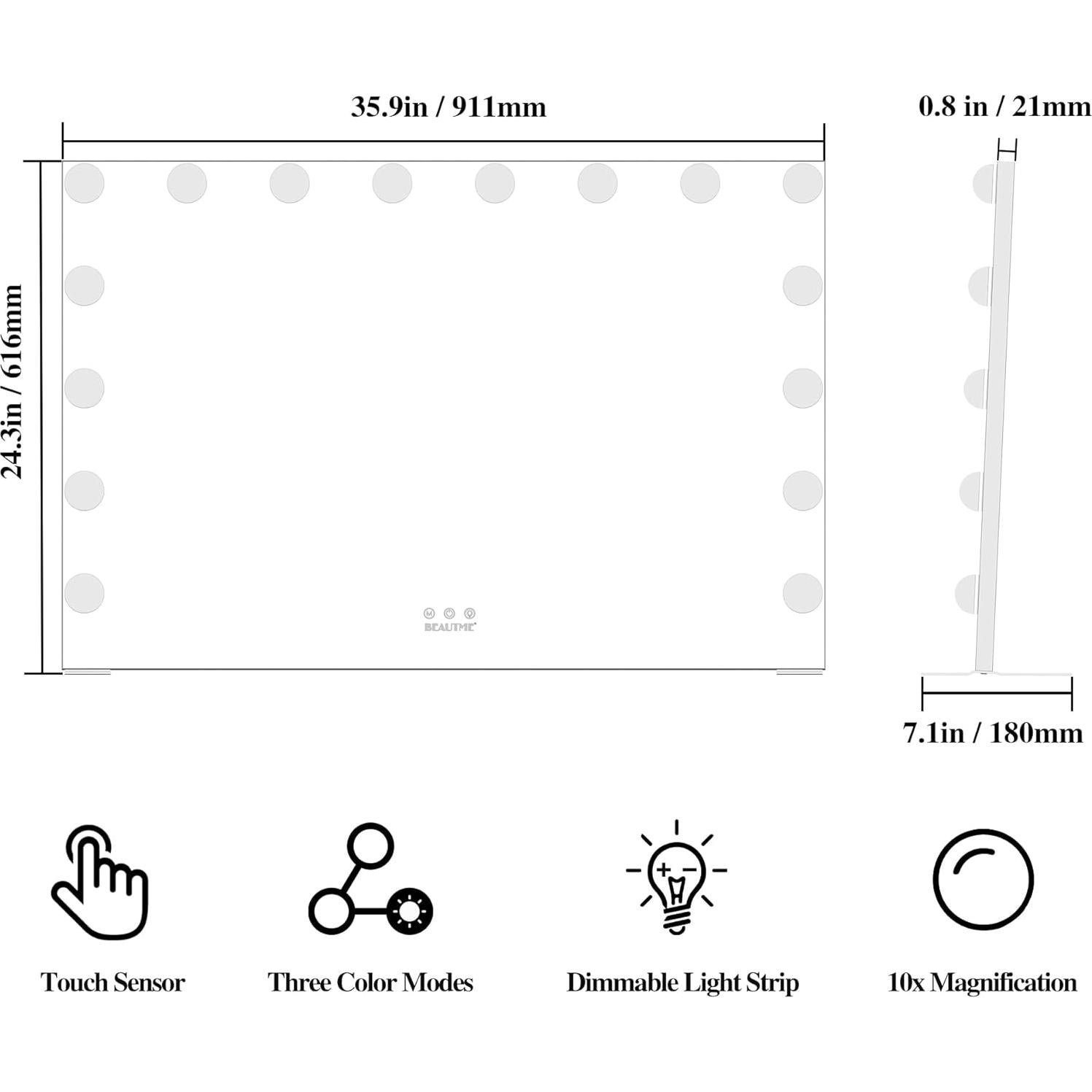 Espejo de tocador grande BEAUTME con luces LED regulables 91x61cm