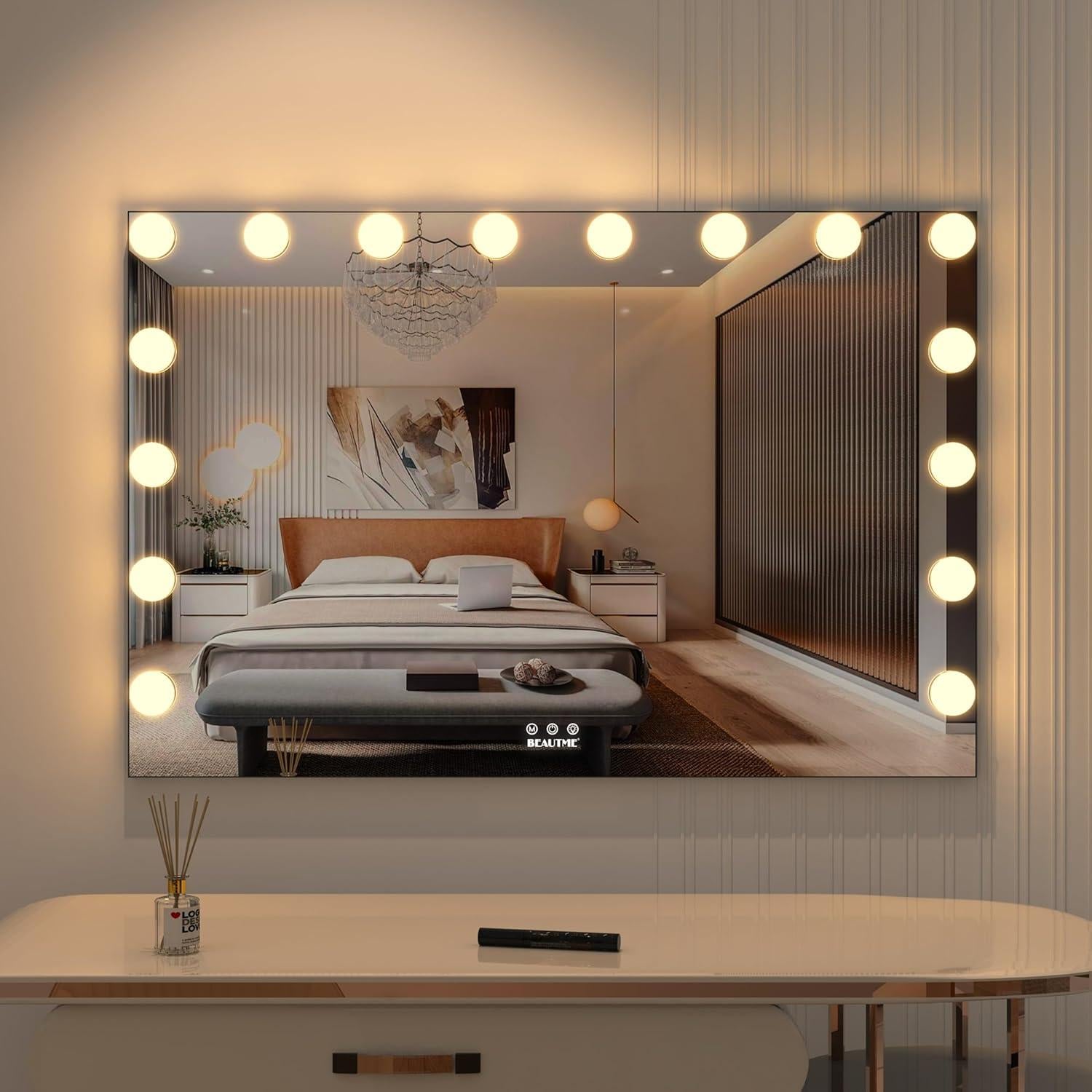 Espejo de tocador grande BEAUTME con luces LED regulables 91x61cm