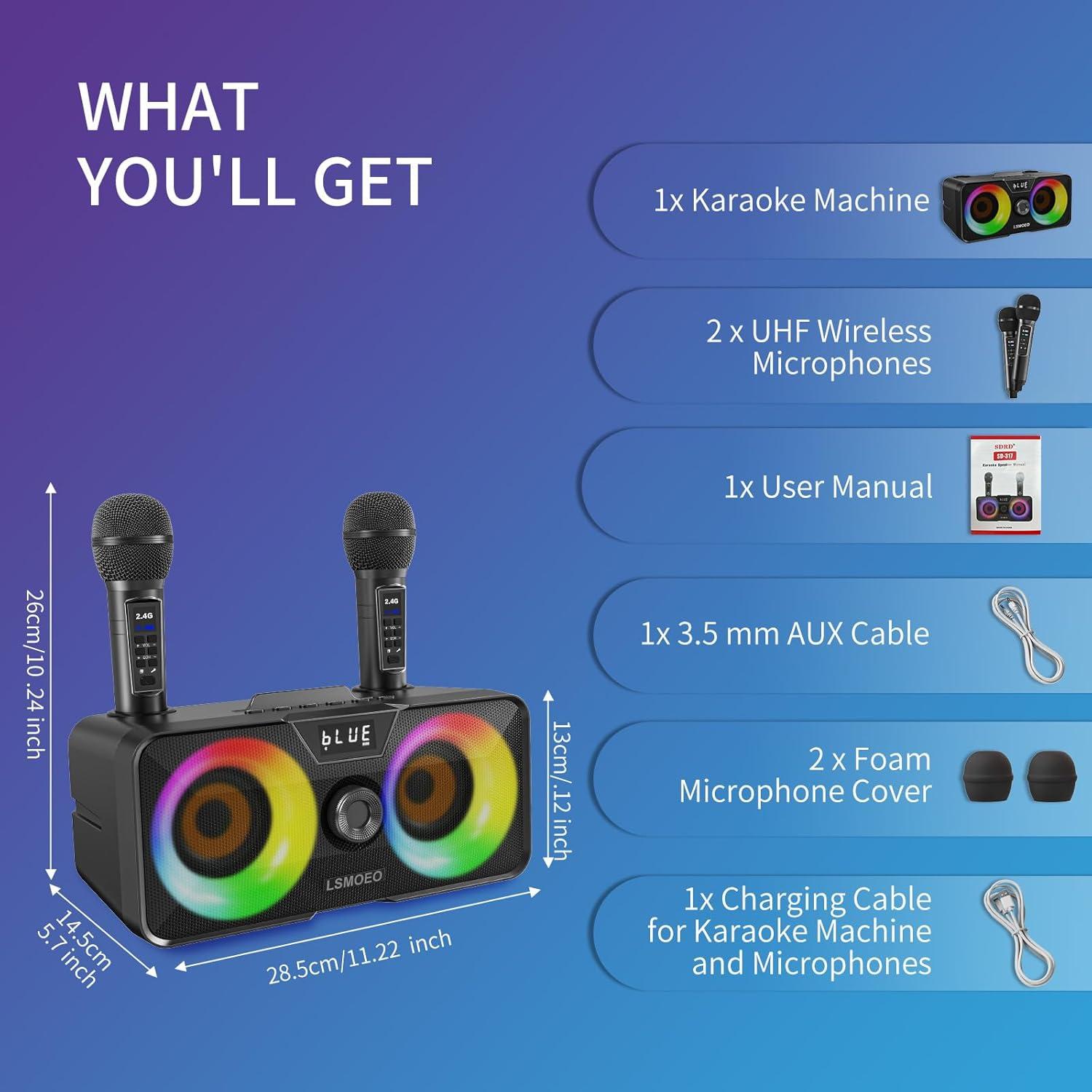 Máquina de Karaoke LSMOEO SD-317 con 2 Micrófonos UHF