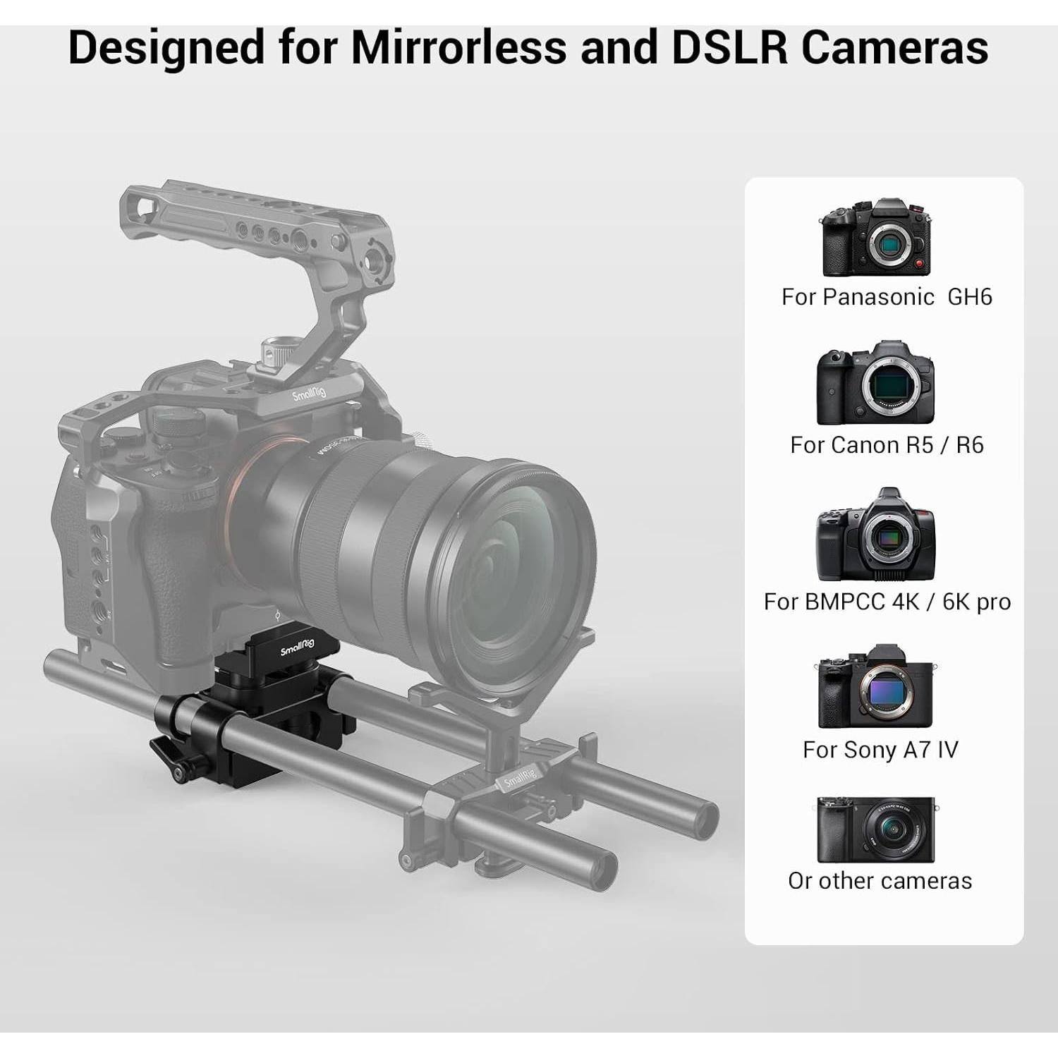 SMALLRIG Soporte de Riel Universal 15mm con Base Ajustable