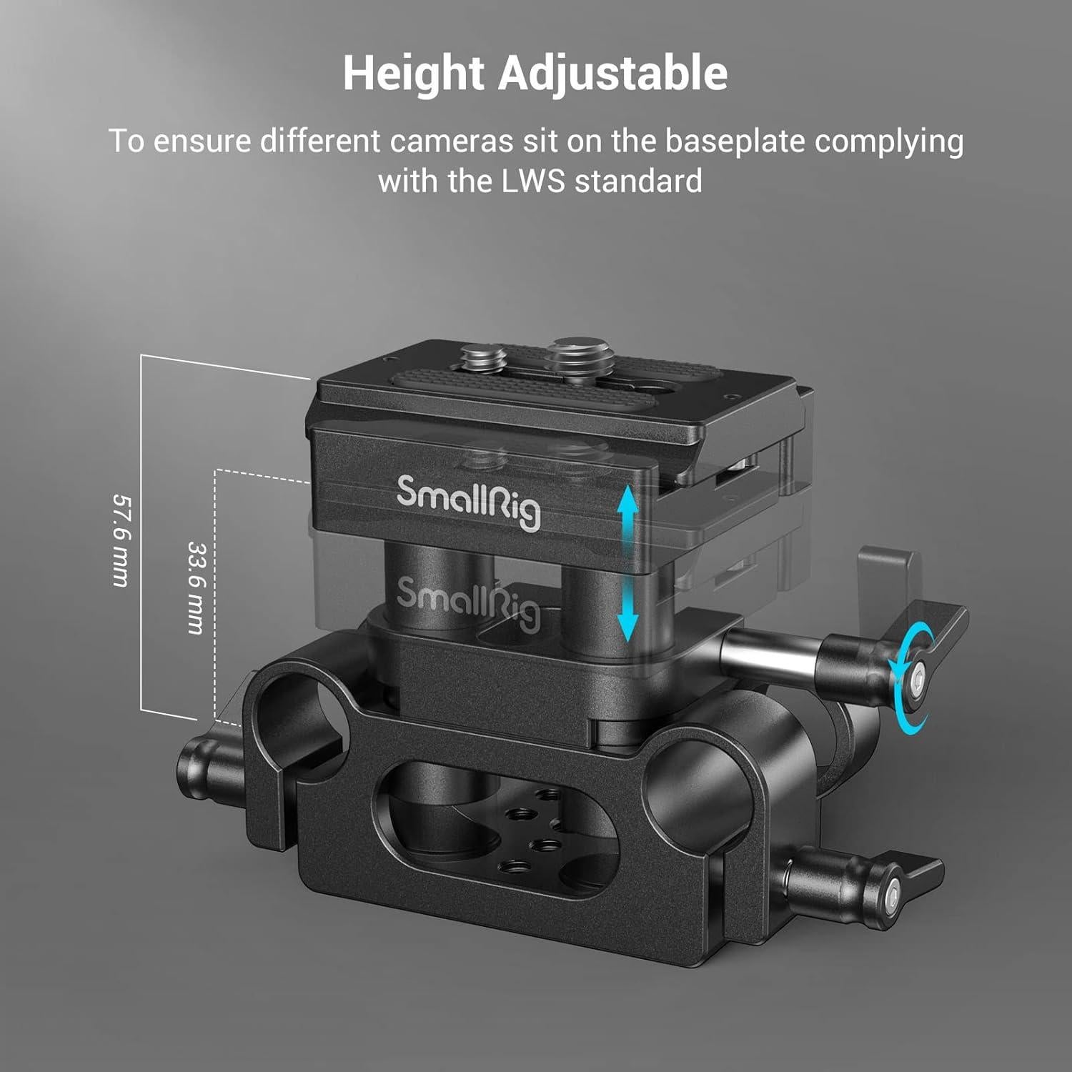 SMALLRIG Soporte de Riel Universal 15mm con Base Ajustable