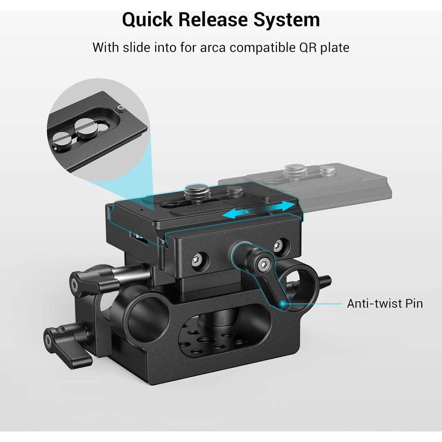 SMALLRIG Soporte de Riel Universal 15mm con Base Ajustable
