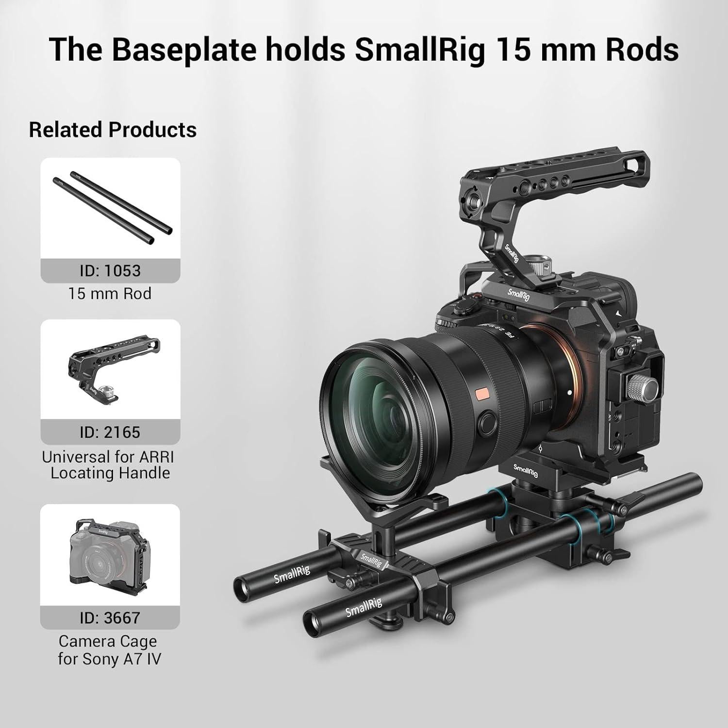 SMALLRIG Soporte de Riel Universal 15mm con Base Ajustable